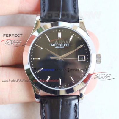 Perfect Replica TW Factory Patek Philippe Calatrava Stainless Steel Black Dial Watches